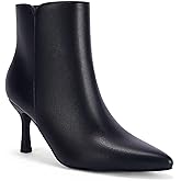 Coutgo Women's Kitten Heel Booties Pointed Toe Low Stiletto Side Zipper Ankle Boots Shoes