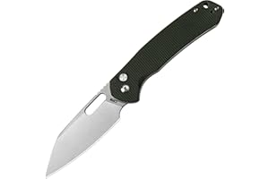 CJRB CUTLERY CJRB Pyrite-Alt (J1925A) Folding Pocket Knife with 3.11'' Stone Wash AR-RPM9 Wharncliffe Blade Dark Green Micarta Handle,Button Lock EDC Knife with Thumb Hole for Tactical,Outdoor,Hiking and Gift