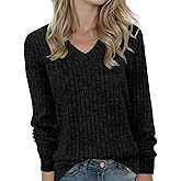 Buauty Womens Tunics Sweaters Tops V Neck Long Sleeve Fall Winter Spring Shirts, Lightweight Sweaters Dressy Casual Trendy