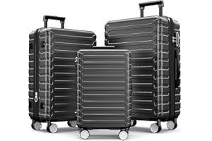 SHOWKOO Luggage Expandable Clearance Suitcases Hardshell Lightweight Durable Spinner Wheels with TSA Lock,Grey,3-Piece Set(20/24/28)