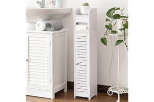 AOJEZOR Toilet Paper Holder Stand: Small Bathroom Storage Cabinet for Small Spaces,White
