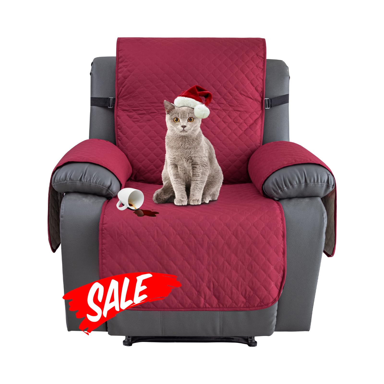 XINEAGE Water Resistant Recliner Cover, Nonslip recliner chair covers for reclining chair with Pockets, Quilted Thick Recliner Slipcovers for Pets and Kids (Recliner, Red)