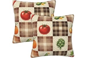 Myrzoxetp Pack of 2 Decorative Throw Pillow Covers 18x18 Inch - Farm Vegetable Patchwork Aesthetic Soft Plush Pillowcase Squa