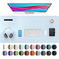 Aothia Leather Desk Pad Protector, Mouse Pad, Office Desk Mat, Non-Slip PU Leather Desk Blotter, Laptop Desk Pad, Waterproof Desk Writing Pad for Office and Home (36" x 17", Baby Blue)