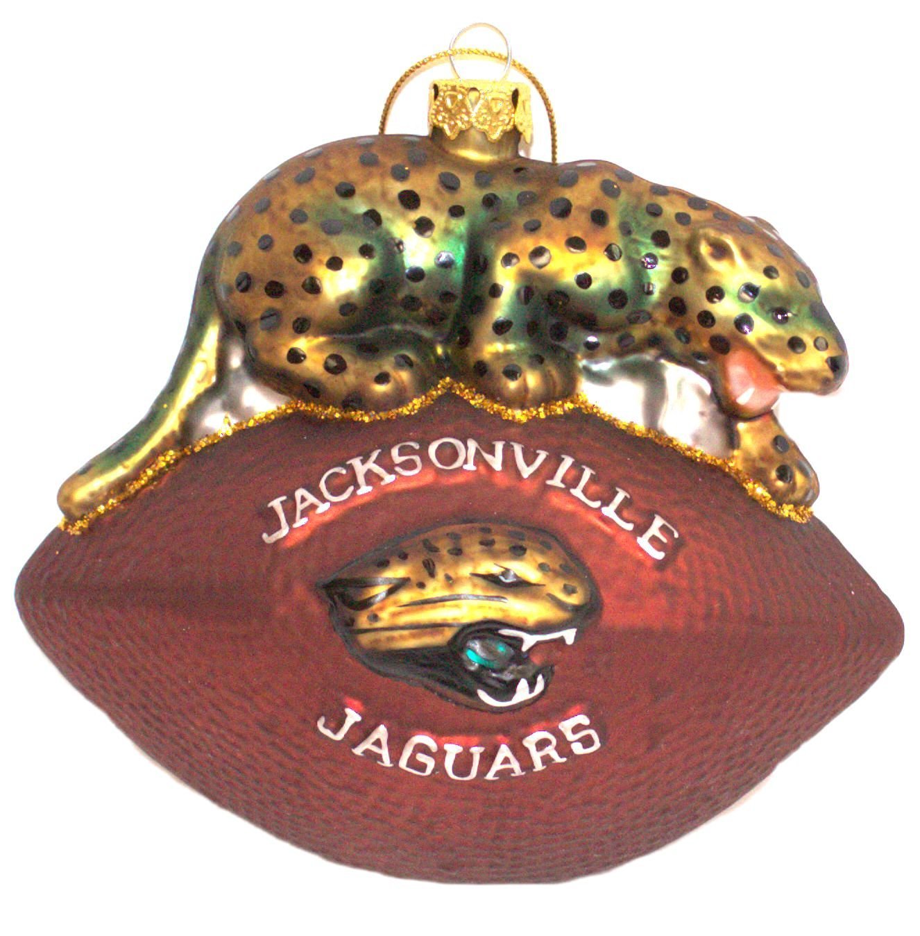 Blown Glass Jaguar Football Ornament
