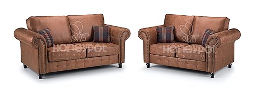 Honeypot Sofa Oakland Faux Leather 3 2 Seater Tan