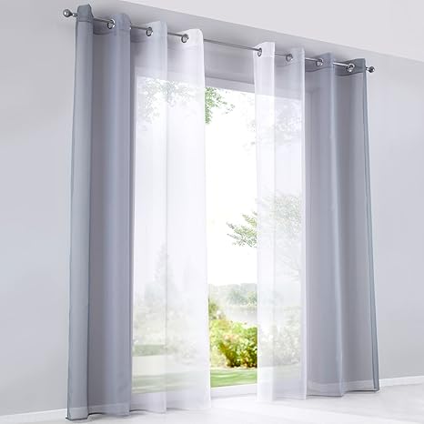 HongYa 2er-Pack Farbverlauf Gardinen Transparenter Voile Vorhänge Schals mit Ösen H/B 245/140 cm Grau