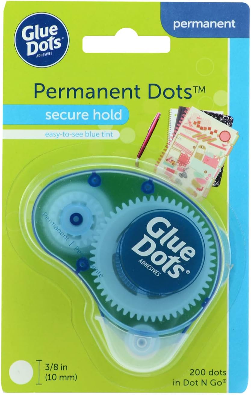 Glue Dots Permanent Dot N' Go Dispenser with 200 (.375 Inch) Permanent Adhesive Dots (11346) : Office Adhesives And Accessories : Office Products