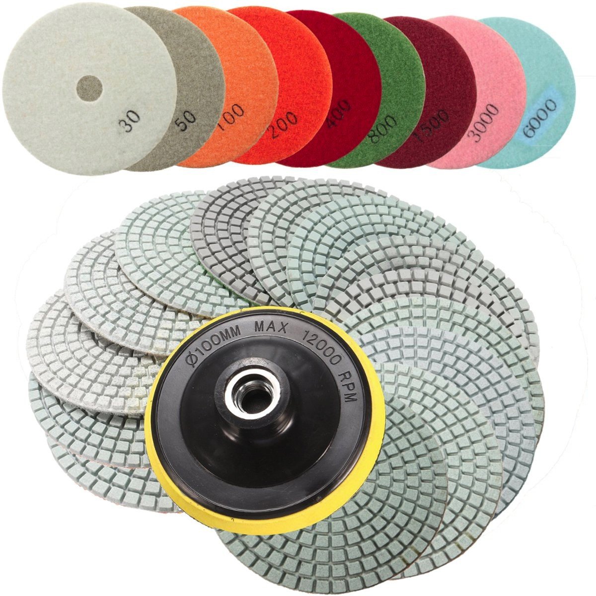 Diamond Polishing Pads,GOCHANGE 15PCS 4 inch Wet,Dry Diamond Polishing