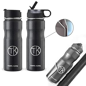 Travel Kuppe Vacuum Insulated Stainless Steel Cycling Sports Water Bottle, Includes Both Straw and Sip Lid