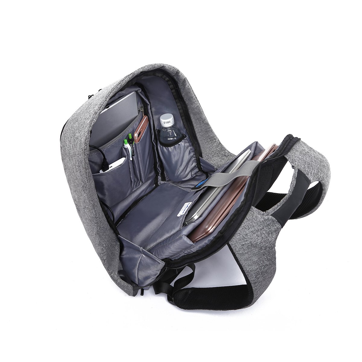 Anti-Theft Laptop Backpack Water Resistant College Backpack School Bag Business Bag with USB Charging Port for 15.6 Inch Laptop Notebook Travel Backpack (Black and Grey)