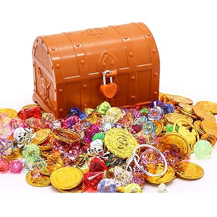 Thboxes Children Girls Multicolor Plastic Simulation Large Pirate Treasure Chest Treasure Map Toy Macaron Chest (Round Cover Brown) Suit 14x11x10cm