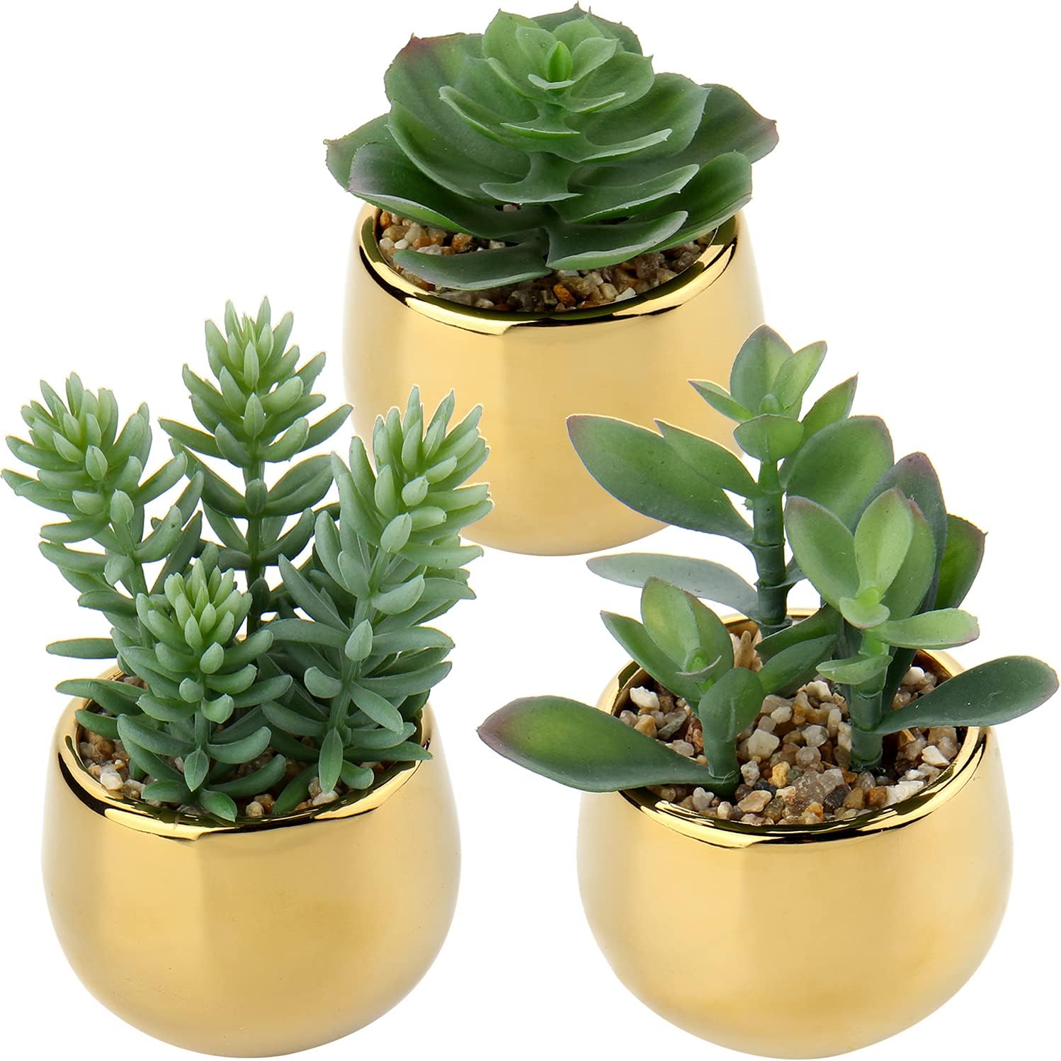 Artificial Succulent Plants Fake Succulents Small Plants in Golden Ceramic Potted Faux Succulents Aloe Plants Artificial Succulents in Pots for Home Office Desk Bathroom Shelf Decor
