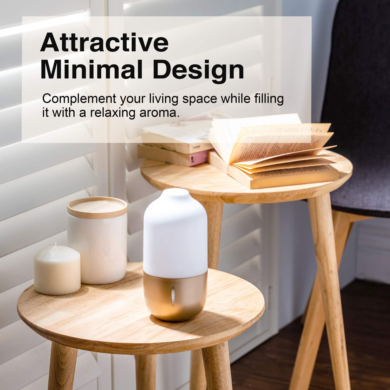 Design Accents Diffuser for Essential Oils - Ultrasonic Aroma Diffuser with 2 in 1 100ml and 500ml Dual Capacity, Matte Gold : Beauty
