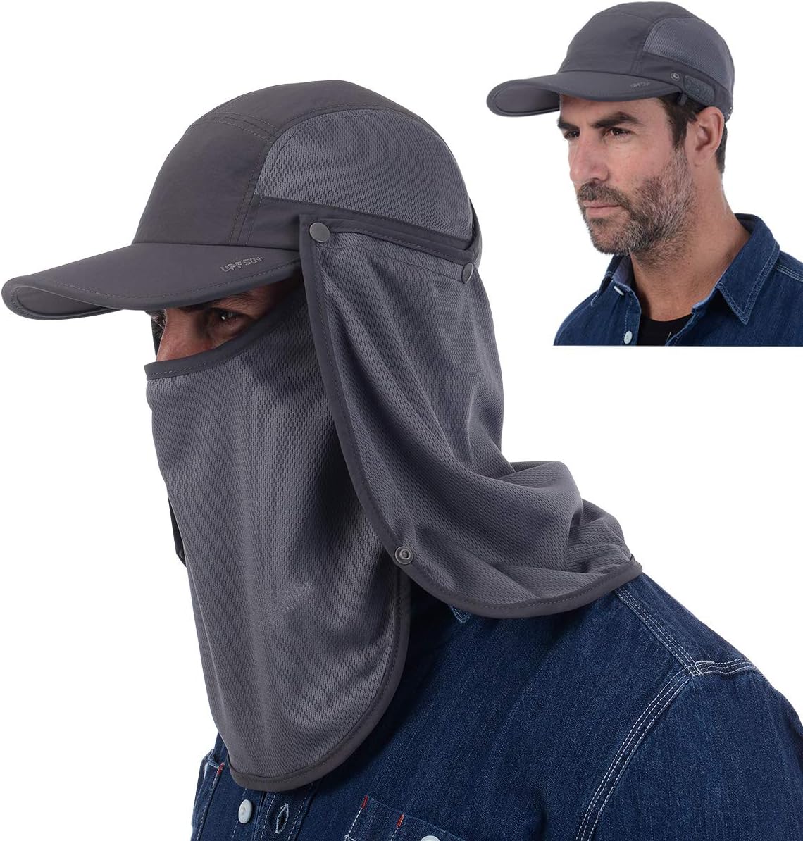 USHAKE Sun Cap Fishing Hat Quick Dry Baseball Cap with Face Neck Cover Flap