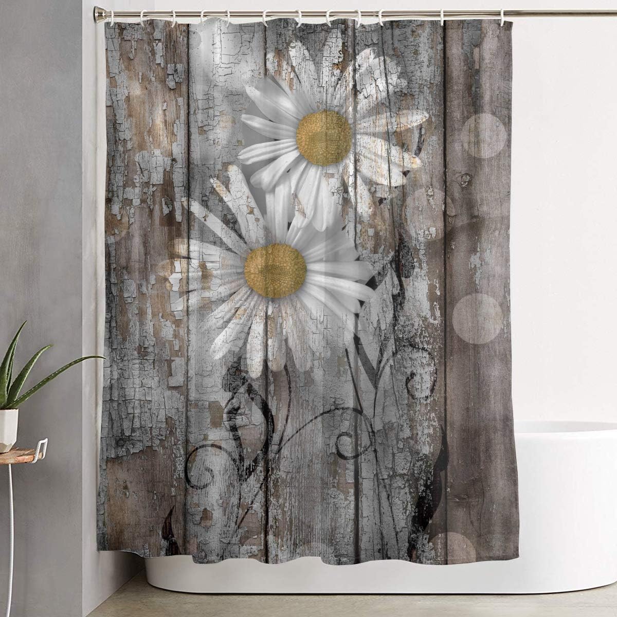 Rustic Farmhouse Daisy Flowers Country Yellow Brown White