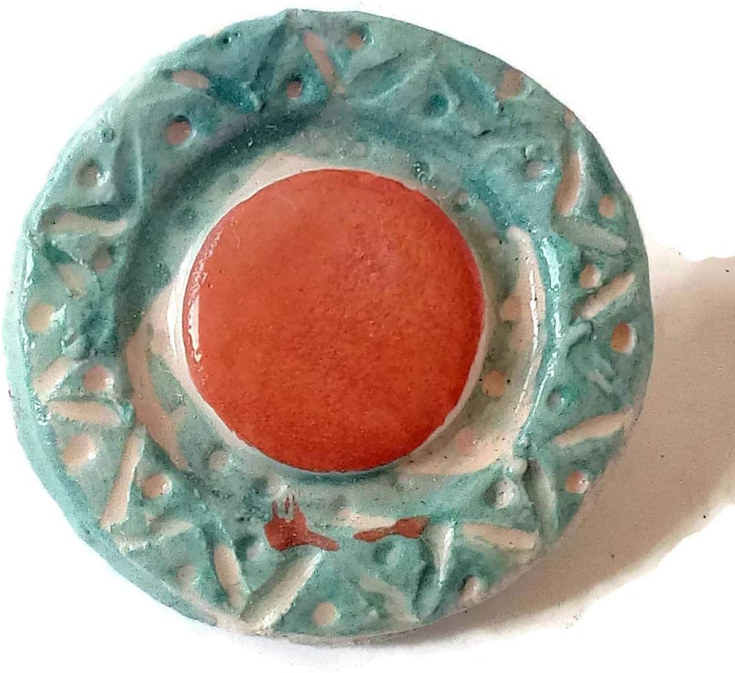 Handmade Ceramic Green Brooch Pin with Red"Pearl"