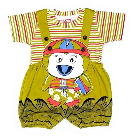 green dungarees baby