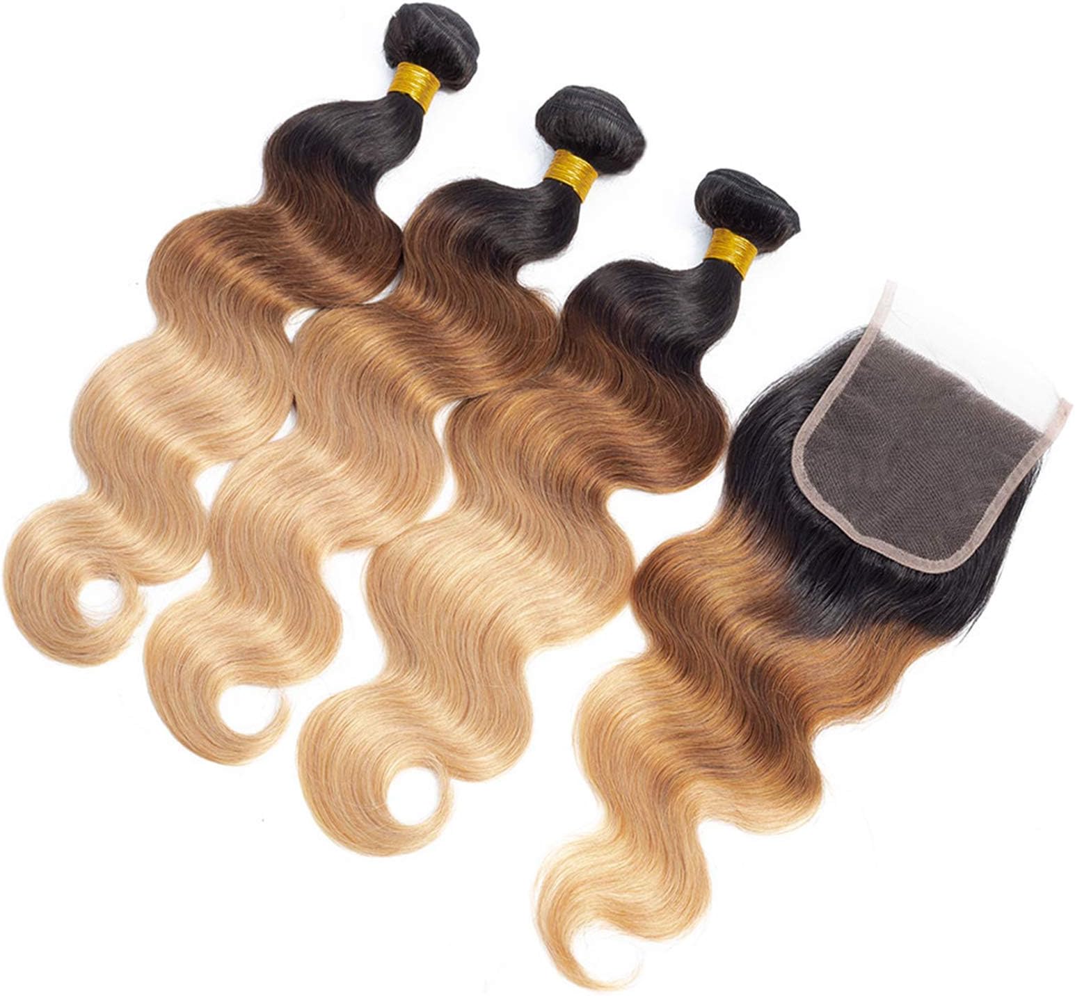 12A Ombre Brazilian Virgin Hair Bundles with 4×4 Lace Closure (22 24 26+18") Ombre Brazilian Remy Body Wave Human Hair 3 Bundles with Closure 100% Unprocessed 3 Tone Ombre Hair Bundles with Closure