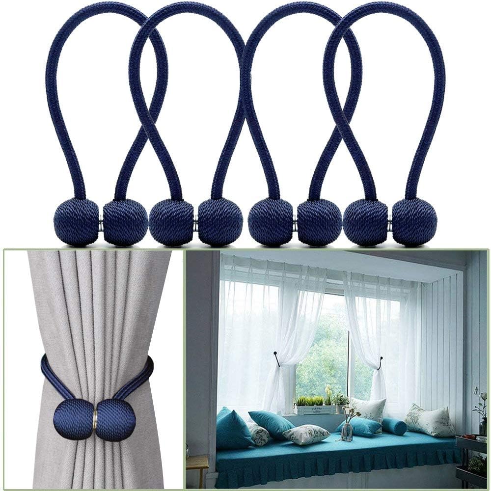 YIDIE 4 Pieces Curtain Tiebacks Classic Window Holdbacks Home Office Decorative Drapes Holders with Strong Magnetic, Navy/2 Pair