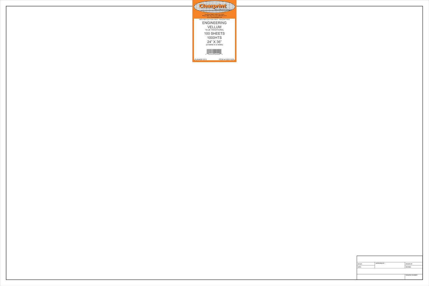 Clearprint Vellum Sheets with Engineer Title Block, 18x24 Inches, 16 lb, 60 GSM, 1000H 100% Cotton, 10 Sheets/Pack, Translucent White (10221222) : Arts And Crafts Vellum : Office Products