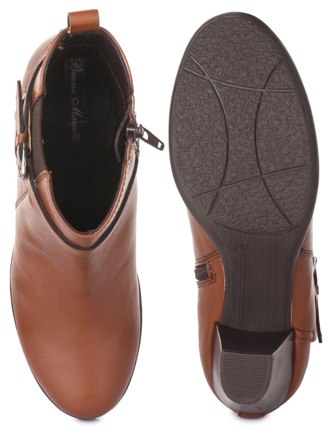 bruno manetti women (ay-110) tan synthetic leather heeled boots