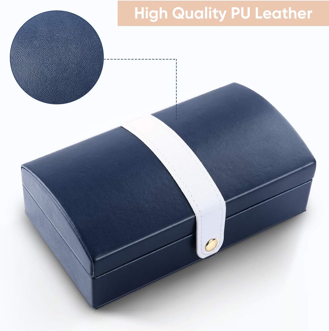Travel Jewelry Box for Women, JOMARTO Two-Layer Jewelry Display Case PU Leather Jewelry Organizer for Necklace Earring Rings Compact Portable Jewelry Box with Button- Navy Blue: Home Improvement