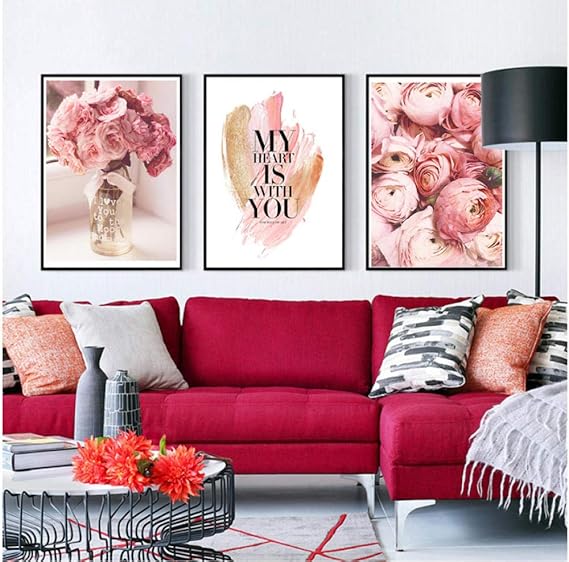 Hermosas Rosas Rosadas Pintura de Pared Lienzo Moderno póster e
