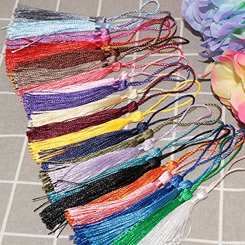 VAPKER 100 Pieces 13cm/5-Inch Silky Handmade Soft Tassels Floss Bookmark Tassels with 2-inch Cord Loop for Jewelry Making, DIY Projects, Bookmarks(25 Colors)