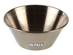 [96 Pack] 1.5 oz Stainless Steel Sauce Cups - Round Condiment Containers, Food Safe/Commercial Grade Safe/Portion Dipping Cups, Sauce Cups, Ramekins by EcoQuality