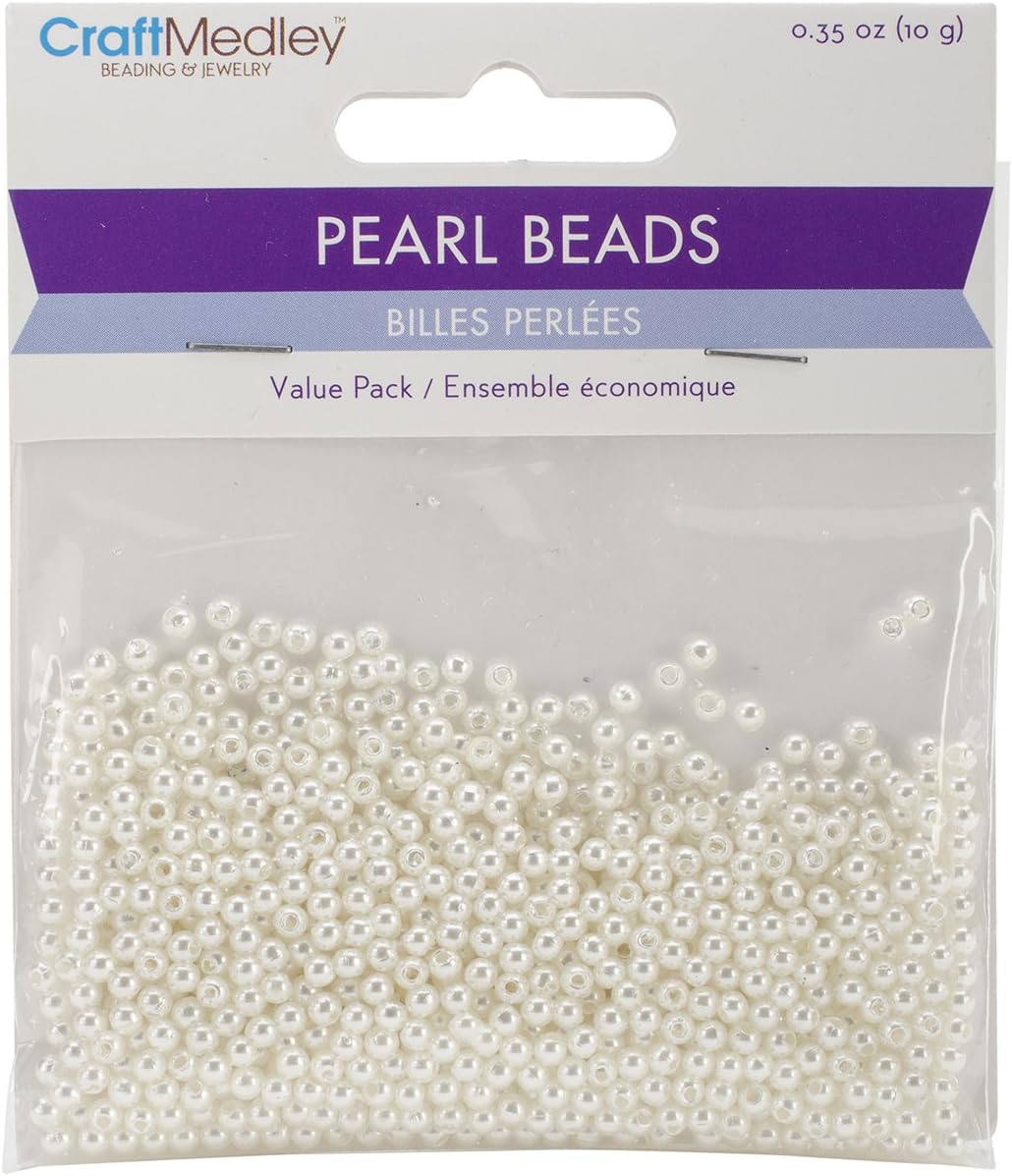 Craft Medley 850 Piece Acrylic Pearl Beads, 3mm, Ivory, 3 mm