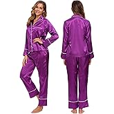 ALCEA ROSEA Womens Silk Satin Pajamas Set 2 Piece Silky Pj Sets Sleepwear Loungewear Button Down Short Sleeve Bridesmaid Pjs