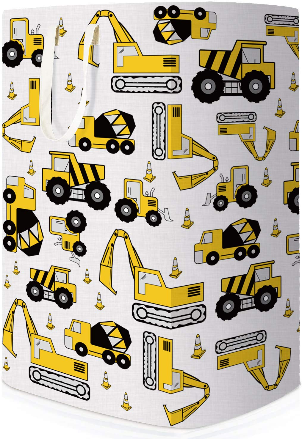 Runtoo Laundry Hamper Basket Tall Cute Large Collapsible Canvas Dirty Clothes Kids Baby Nursery Foldable Toys Storage Organization Tractor Truck