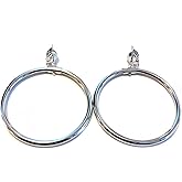 Clip on Earrings Silver Tone Clip Earrings 3 Inch Hoop Earrings