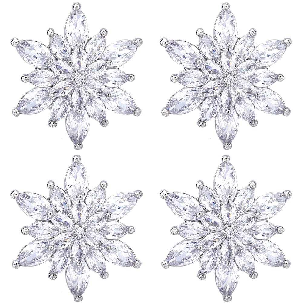 GORGECRAFT 4Pcs Crystal Snowflake Buttons Silver Snowflake Drill Buckle Glitter Rhinestone Buttons Decorative Replacement Shank Buttons for DIY Sewing Crafts Uniform Jacket Clothing Hat Embellishments