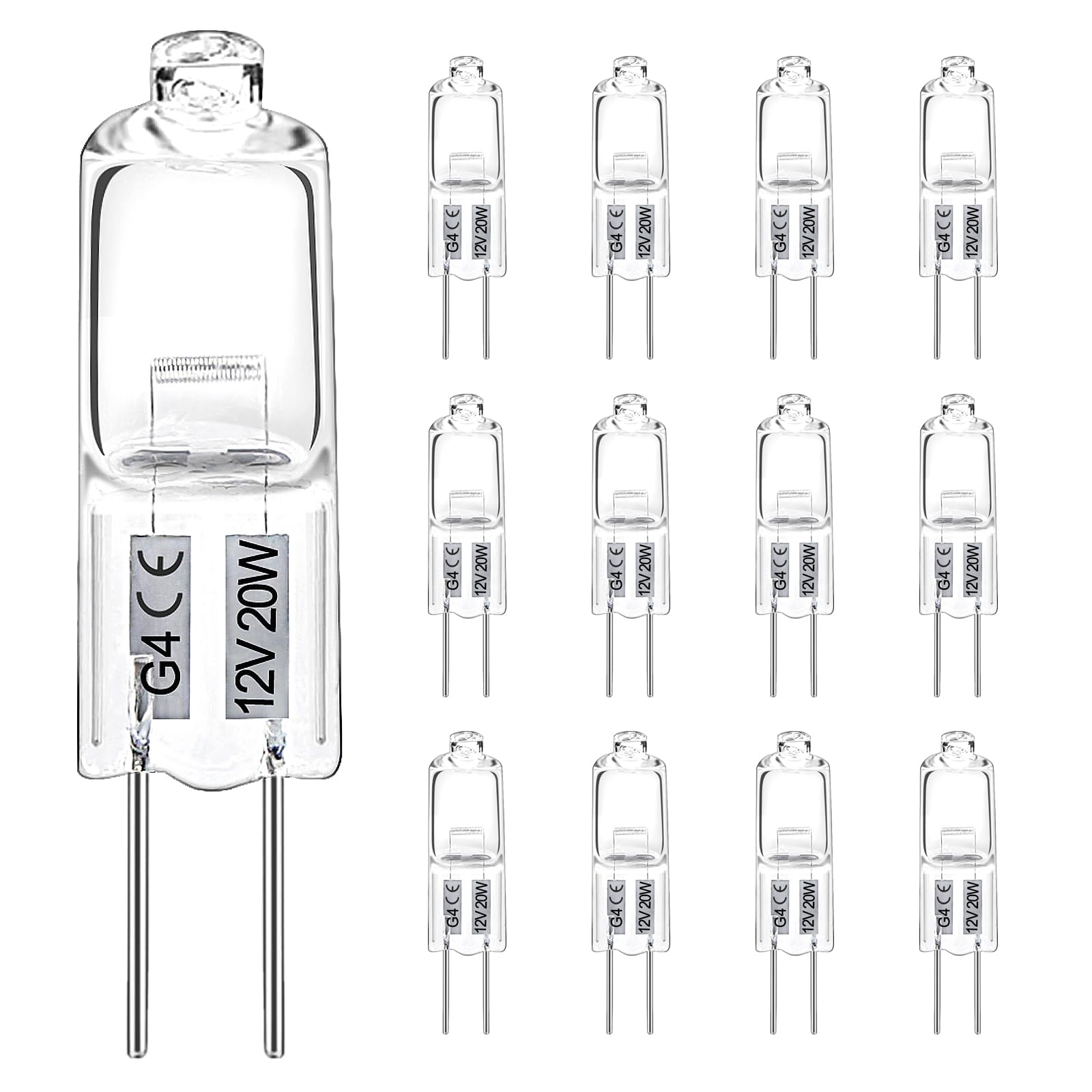 LedWekei G4 Halogen Bulbs,12v 20w Bulb 2 Pin Clear Capsule Lamp Bulb，Dimmable 2700K Warm White Light Bulbs (12 Pack)