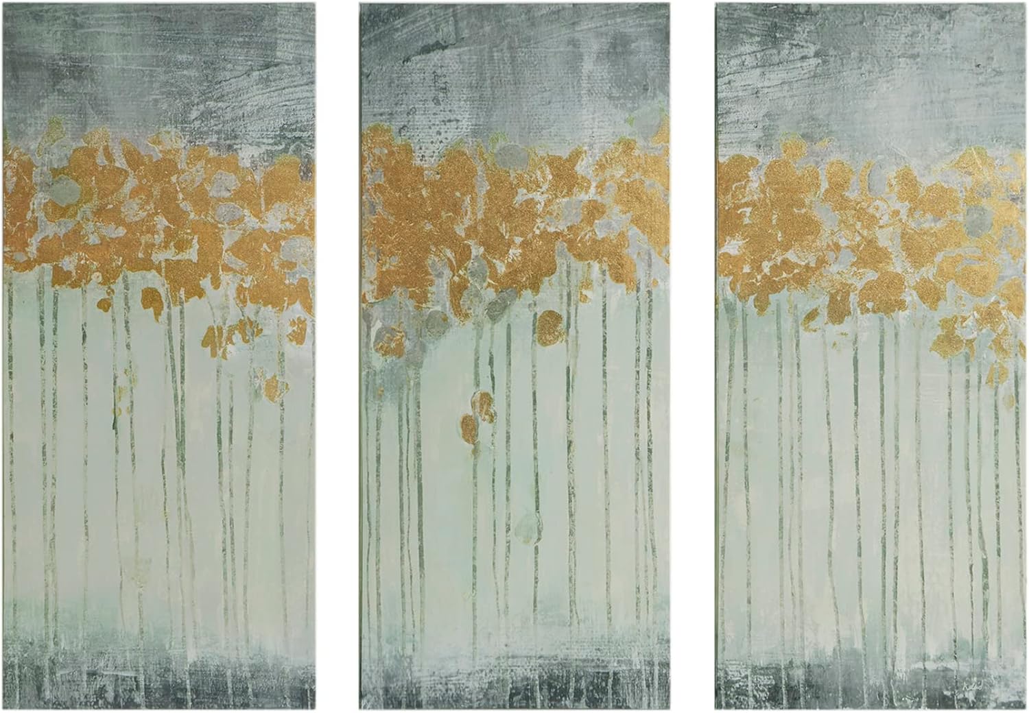Paintings - Madison Park Wall Art Living Room Decor - Embelished Gold Foil Triptych Canvas Home Accent Dining, Bathroom Decoration, Ready to Hang Painting for Bedroom, 15