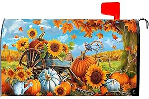 BARNEOVA Fall Thanksgiving Mailbox Covers Magnetic Autumn Pumpkin Mailbox Covers Magnetic Standard Size 25.5 X 21 Inch Maple Leaf Mailbox Post Cover Sunflower Mailbox Wraps Mailbox Decor for Garden Yard