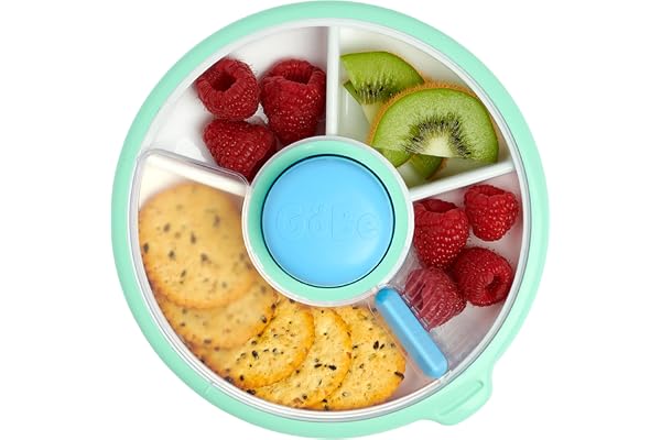 GoBe Kids Small Snack Spinner Slide - Reusable Snack Container with 4 Compartment Dispenser and Lid | BPA/PVC Free | Dishwasher Safe | No Spill - Travel Accessories (Twinberry)