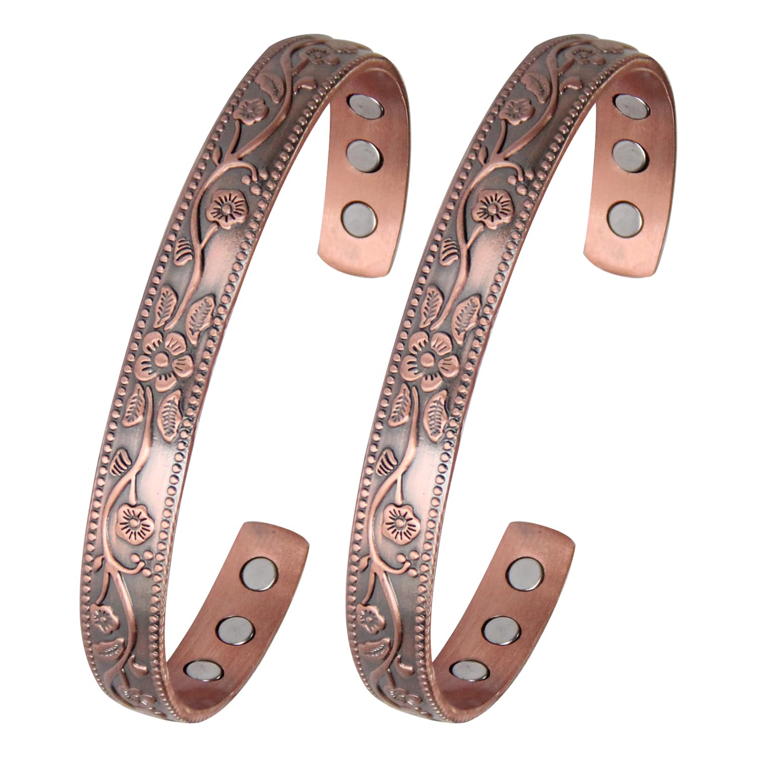 MagEnergy Copper Magnetic Bracelet for Women, 99.99% Pure Copper Cuff Bangle with 3500 Gauss Magnets, Adjustable Brazaletes with Jewelry Box (2 pcs)
