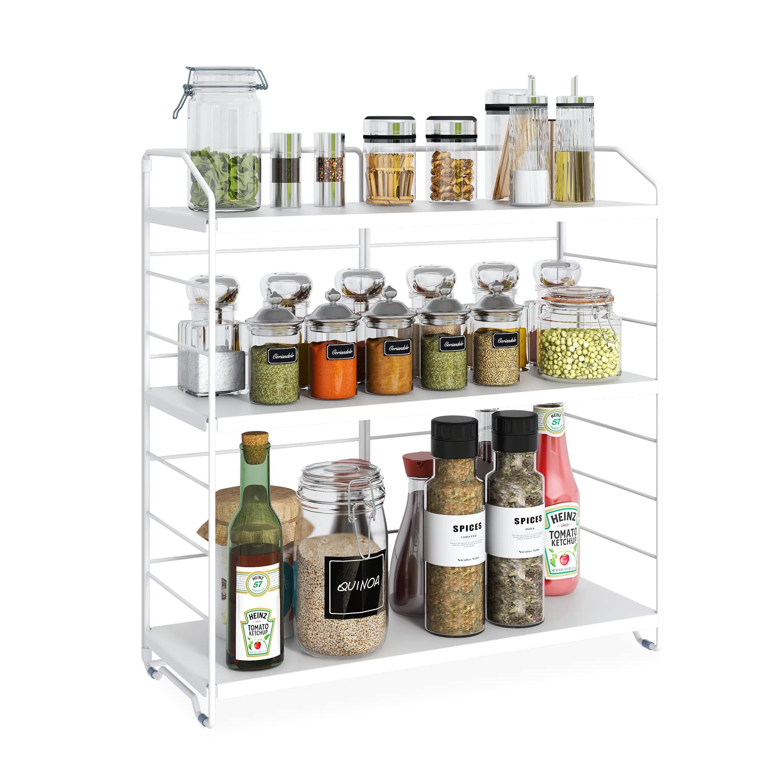 AIRUJIA Spice Rack Organizer 3-Tier Adjustable, Kitchen Countertop Storage Shelf, Free Standing Spice Organizer Rack for Spice Bottles, Bathroom Storage, Cosmetic Organizer Rack White
