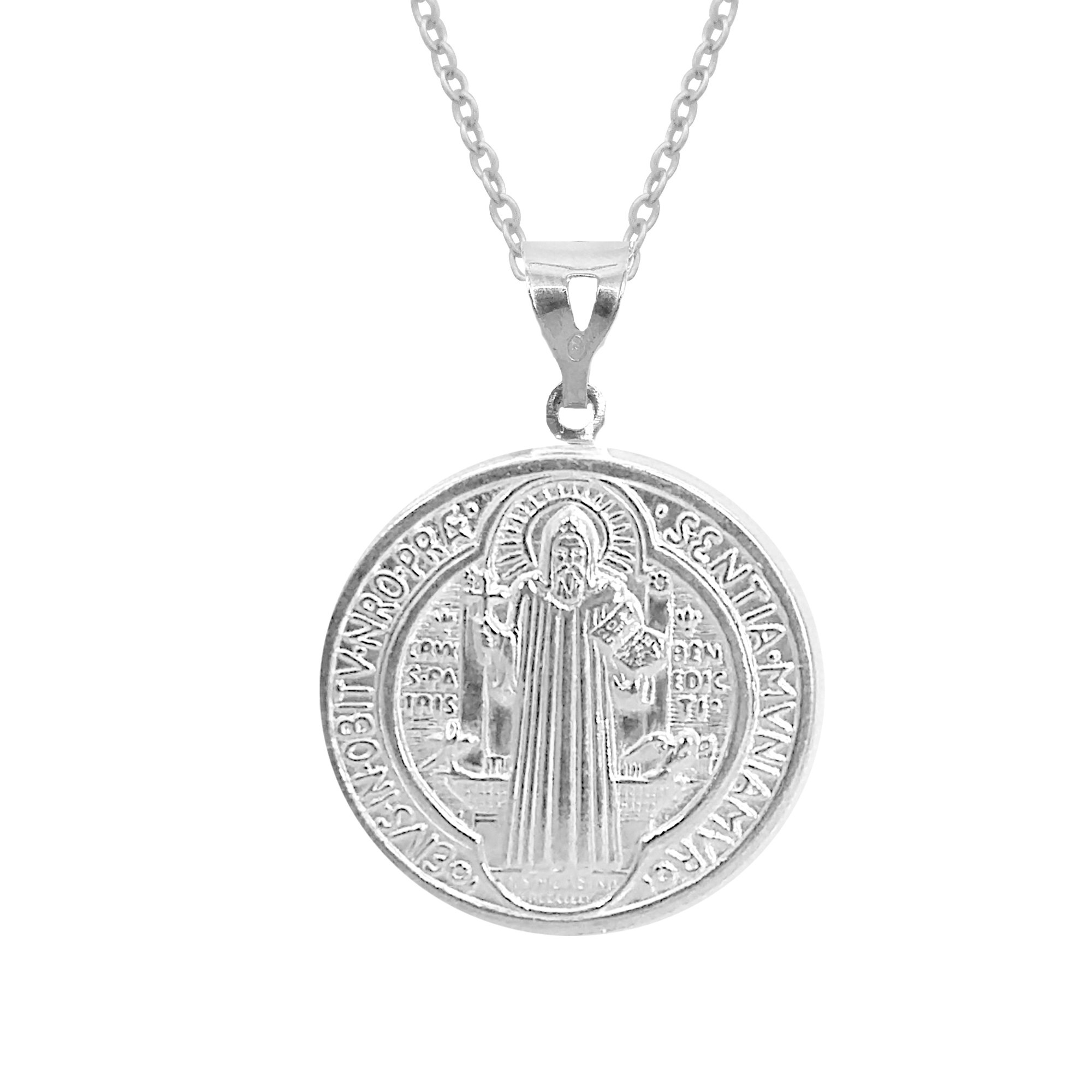 Ritastephens Sterling Silver San Benito St Saint Benedict Medallion Medal 15mm Charm Necklace 20 Inches