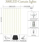 Lezonic Curtain Fairy Lights 3m x 3m 300LED USB with 8 Modes Remote Warm White view 6