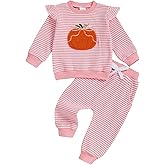 Rarjuiey Baby Girl Fall Clothes Halloween Outfit Pumpkin Sweatshirt And Pants Toddler Waffle Knitted Sweater Two Piece Set