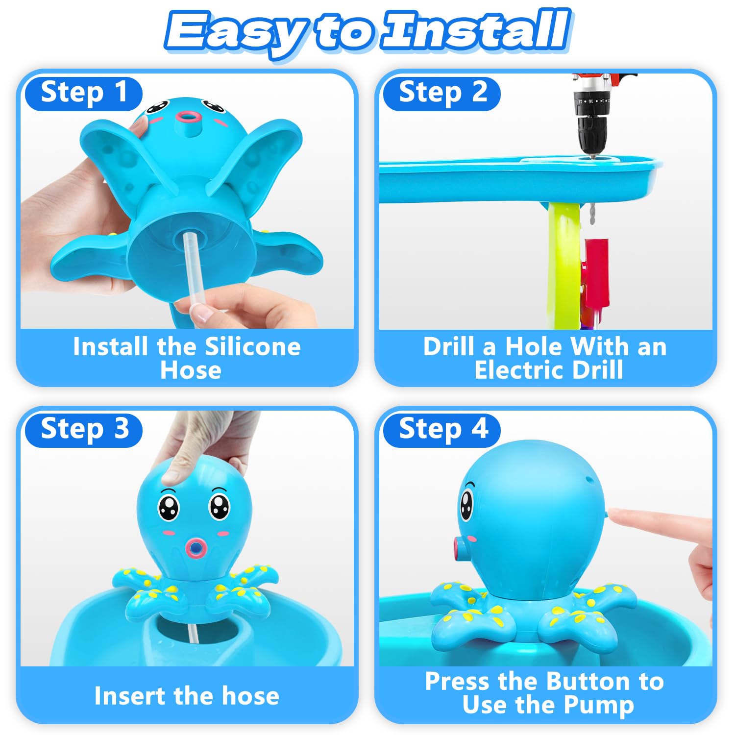 Octopus Water Table Pump, Battery Powered Water Pump for Water Table 3 Hours Non-Stop Fun Summer Outdoor Sand/Water Table Toys Outside Water Play Table Accessories for Toddlers Kids (Blue)