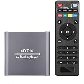 4K Media Player with Remote Control, HDMI up to 7.1 Surround Sound | Digital MP4 Player for 8TB HDD/ USB Drive / TF Card/ H.265 MP4 PPT MKV AVI Support HDMI/AV/Optical Out and USB Mouse/Keyboard