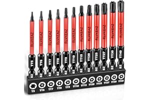RLVKEAZ 12-Piece Impact Security Torx Bit Set (T5-T40), 3-Inch Long S2 Steel Tamper-Proof Star Bits Set, with 1/4" Hex Shank, Magnetic & High Torque for Automotive, Electronics, DIY Repairs