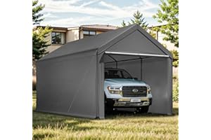 TANGJEAMER Carport, 10x20ft Heavy Duty Portable Garage, Car Port with Storage Shed, Car Canopy with Removable All-Season Tarp Sidewalls & Doors for Car, Truck, Boat, Party, Grey