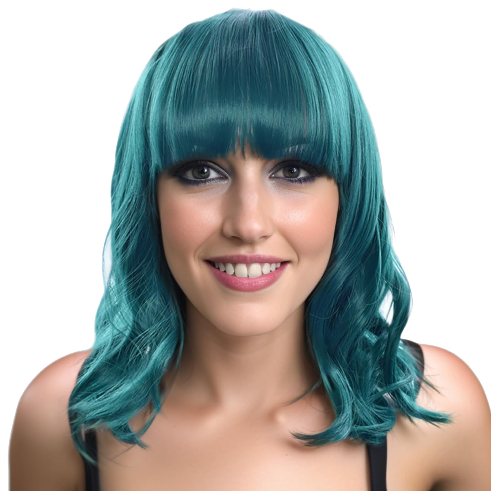 IMISSU Short Curly Hair Bob Wigs Cosplay Wig with Bangs Halloween Costume Party Headwear for Women (Green)