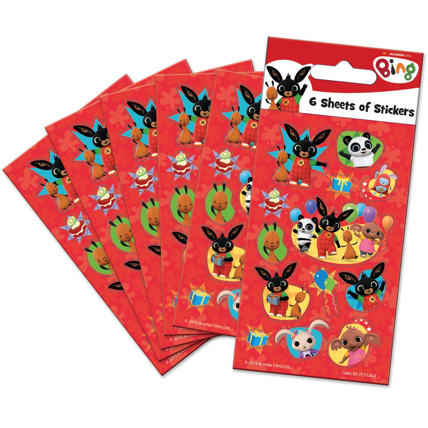 Paper Projects 01.70.15.043 Bing Party Bag Stickers (6 Sheets), Red, 12.5cm x 7.5cm